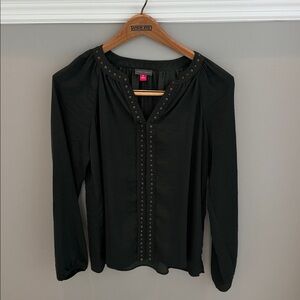 Dark Green Long Sleeve Blouse with Studded Detail